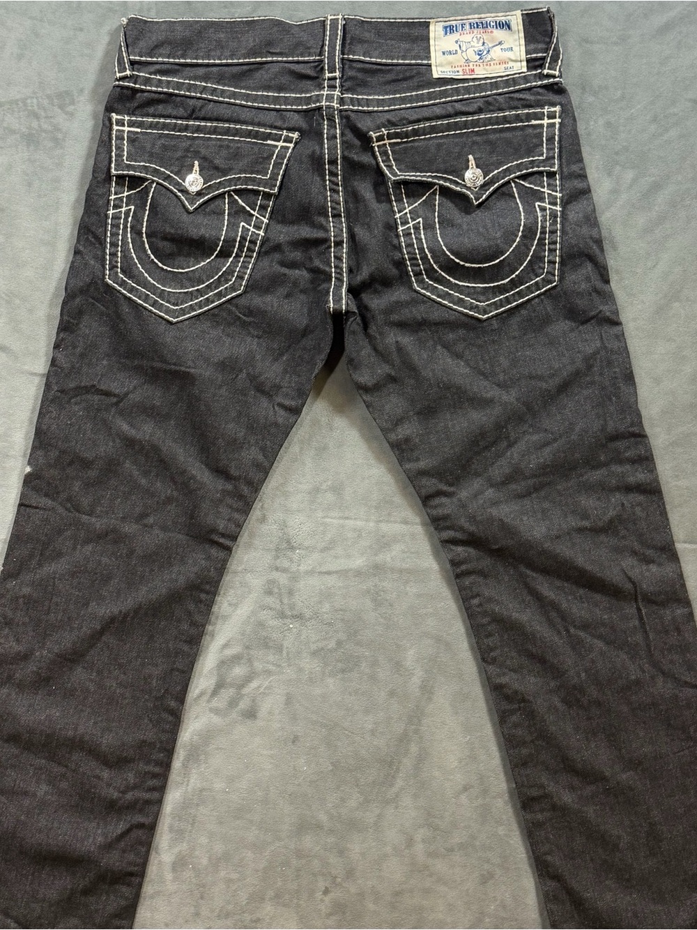 True Religion Men’s Black Straight Jeans with White Contrast Stitching